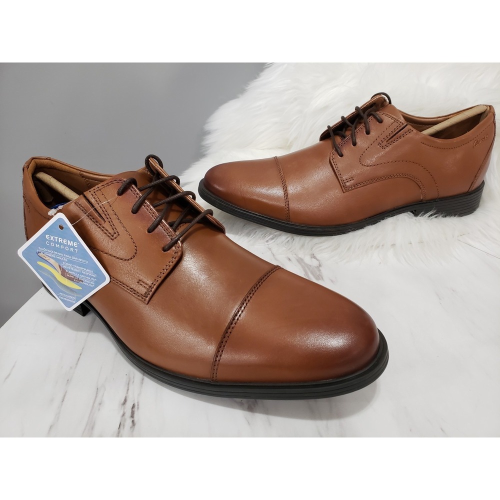 NEW NO BOX 13 Mens Clarks Whiddon Cap Toe Oxford 26152913 Dark Tan Leather Brown